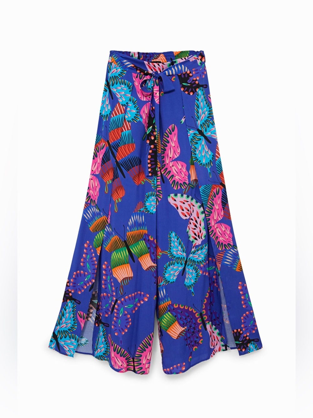 New! Desigual Slit Culottes Tie Waist Tropical Butterfly Print Wide Leg Pants🦋 S - Picture 4 of 11